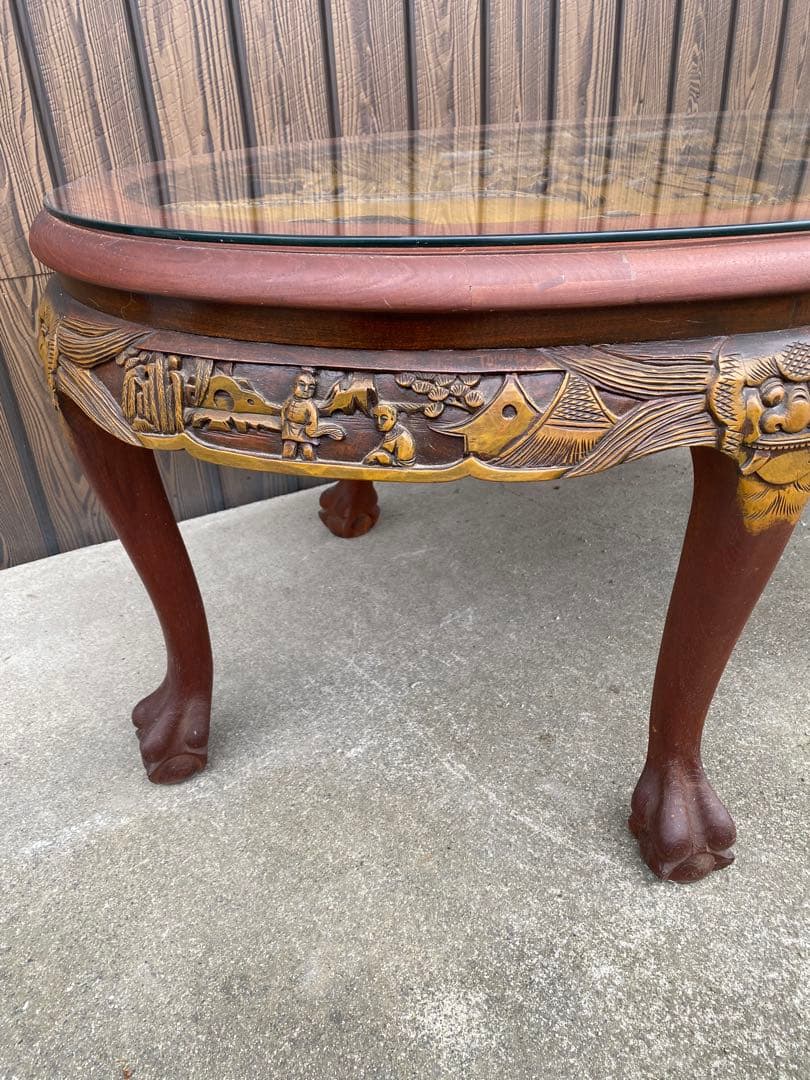 ローテーブル　センター テーブル　木彫り　彫刻　応接　中国　美術　工芸品