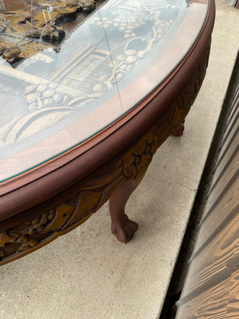 ローテーブル　センター テーブル　木彫り　彫刻　応接　中国　美術　工芸品