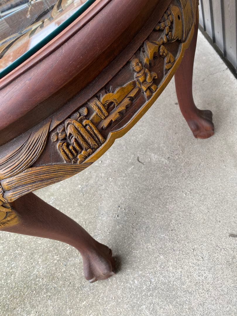 ローテーブル　センター テーブル　木彫り　彫刻　応接　中国　美術　工芸品