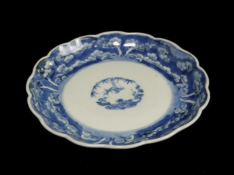 古伊万里　染付　松林に松竹梅の図　６寸半皿　C743AS-BQy