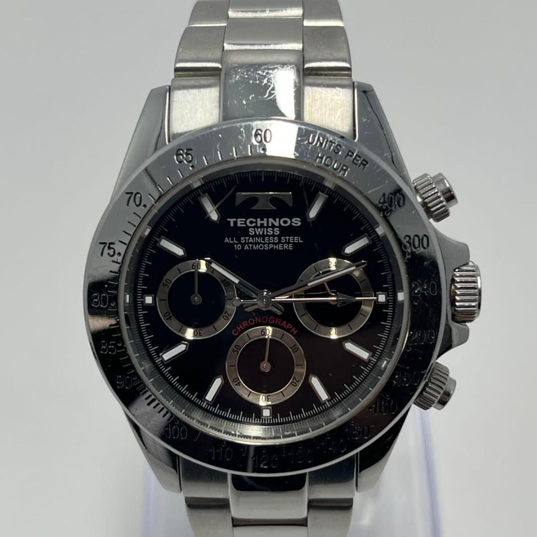 【新品電池】テクノス TGM615 クロノグラフ 腕時計 10気圧防水 黒文字盤