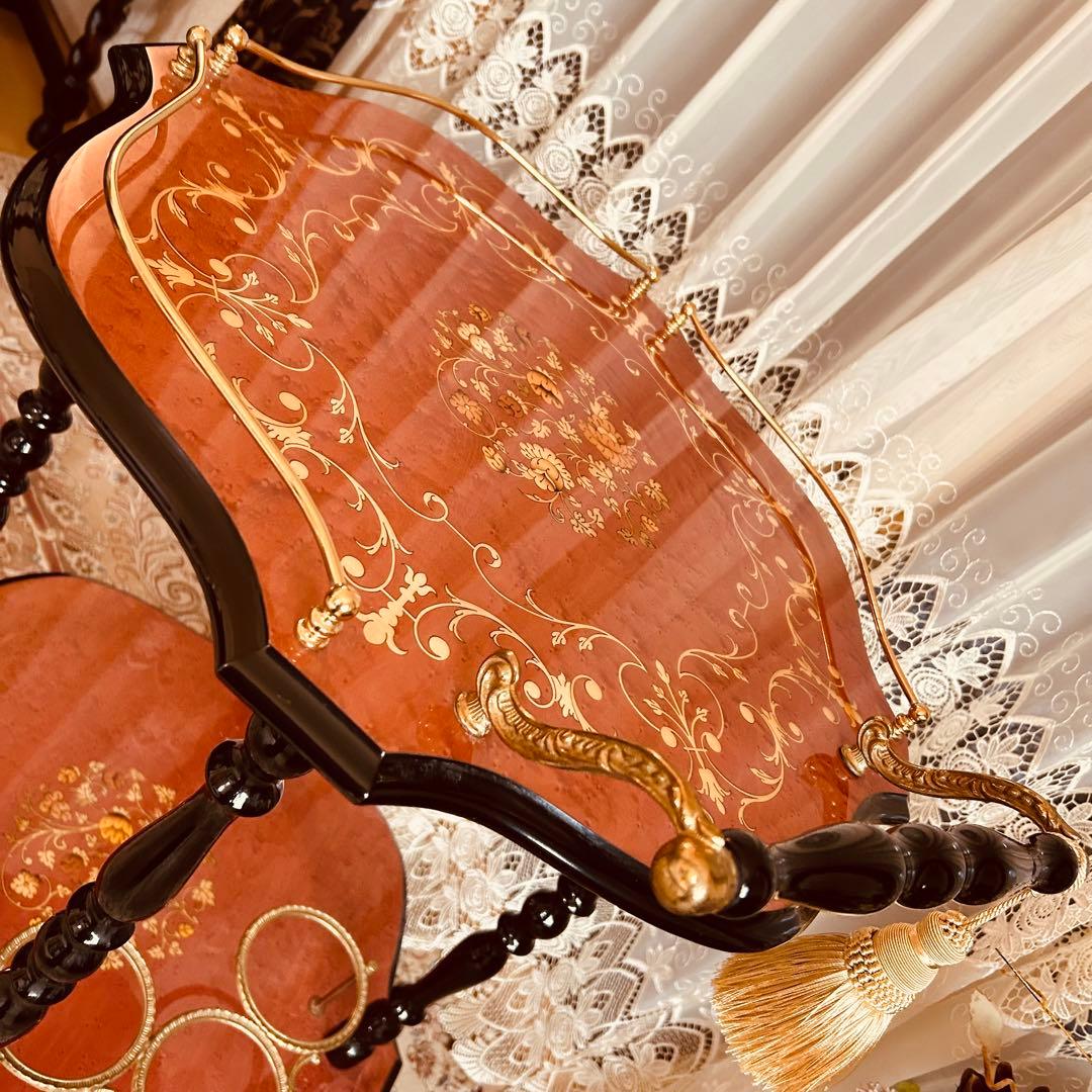 イタリア製象嵌キッチンワゴン　タッセル1本　アンティーク輸入家具　サイドテーブル