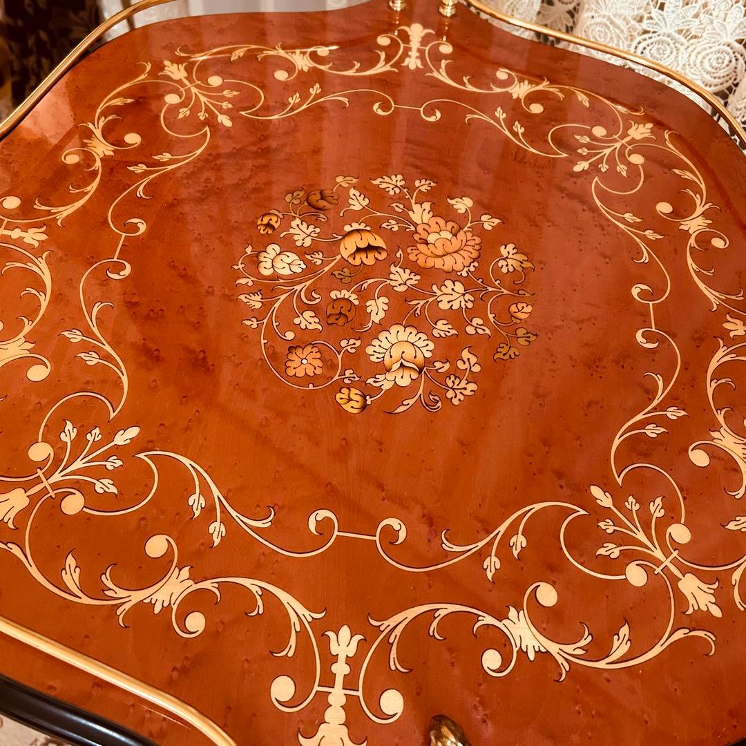 イタリア製象嵌キッチンワゴン　タッセル1本　アンティーク輸入家具　サイドテーブル