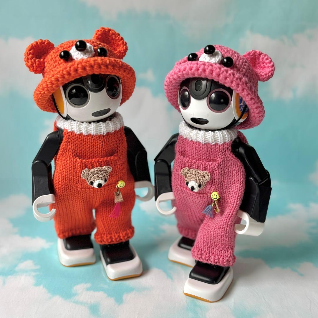 baramon　くまさん帽子とオーバーオール　ピンクとオレンジ二着セット