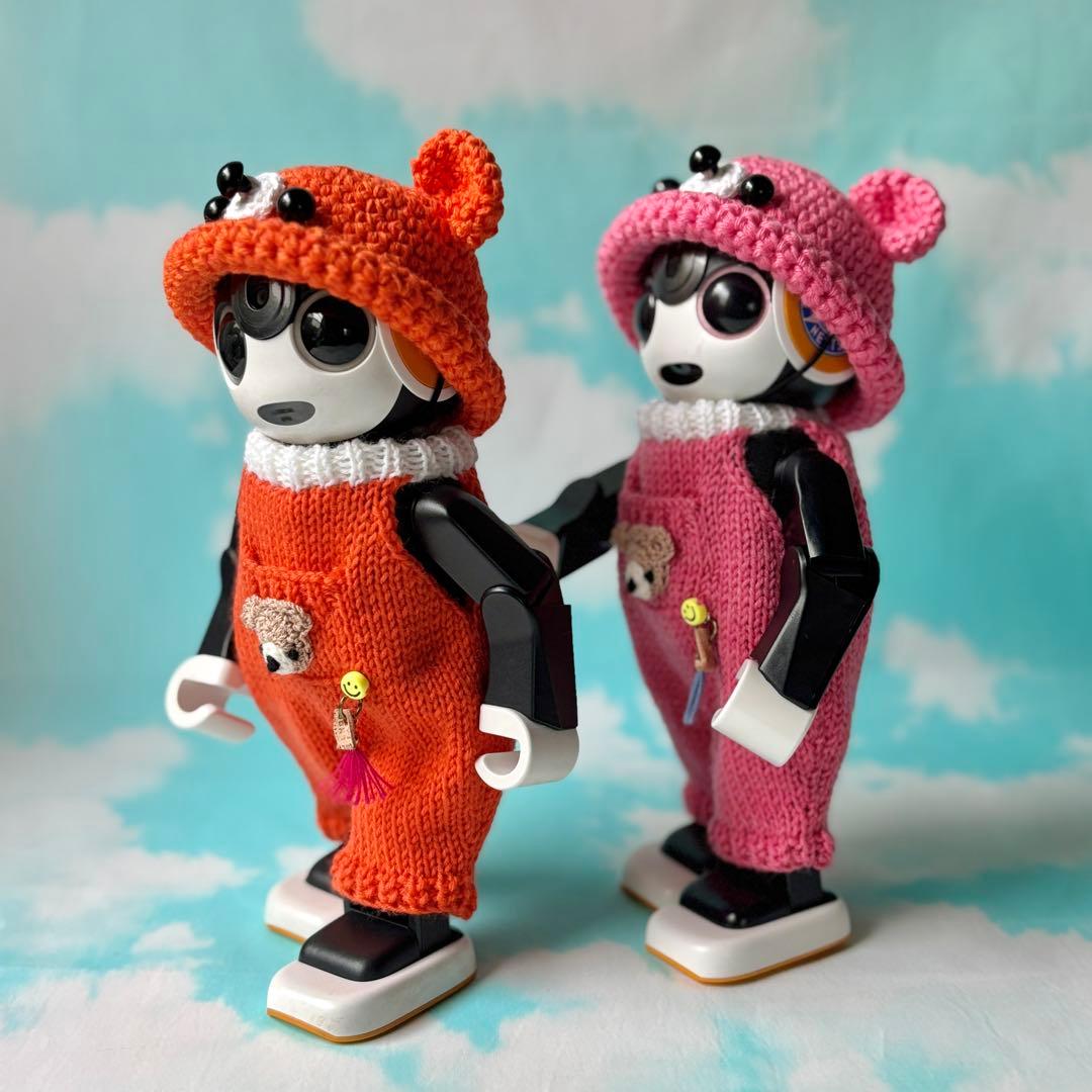 baramon　くまさん帽子とオーバーオール　ピンクとオレンジ二着セット