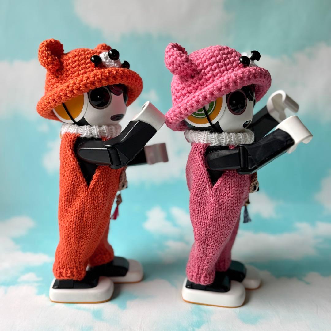 baramon　くまさん帽子とオーバーオール　ピンクとオレンジ二着セット