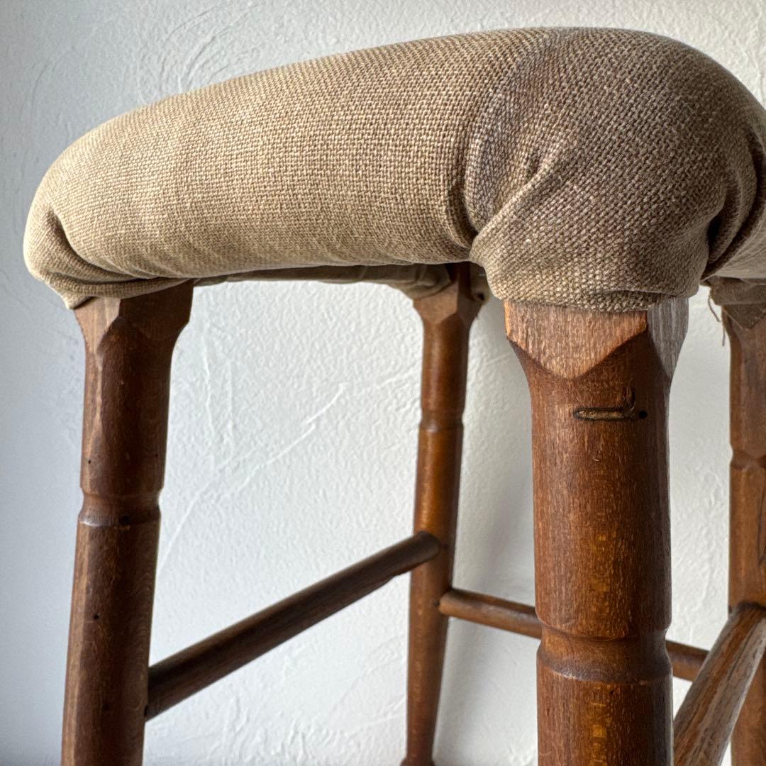 【お値下げ】アンティーク布張りスツール　アンティークスツール　古道具　フランス