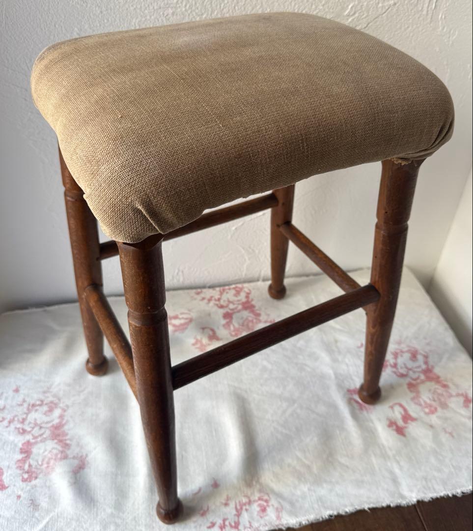 【お値下げ】アンティーク布張りスツール　アンティークスツール　古道具　フランス
