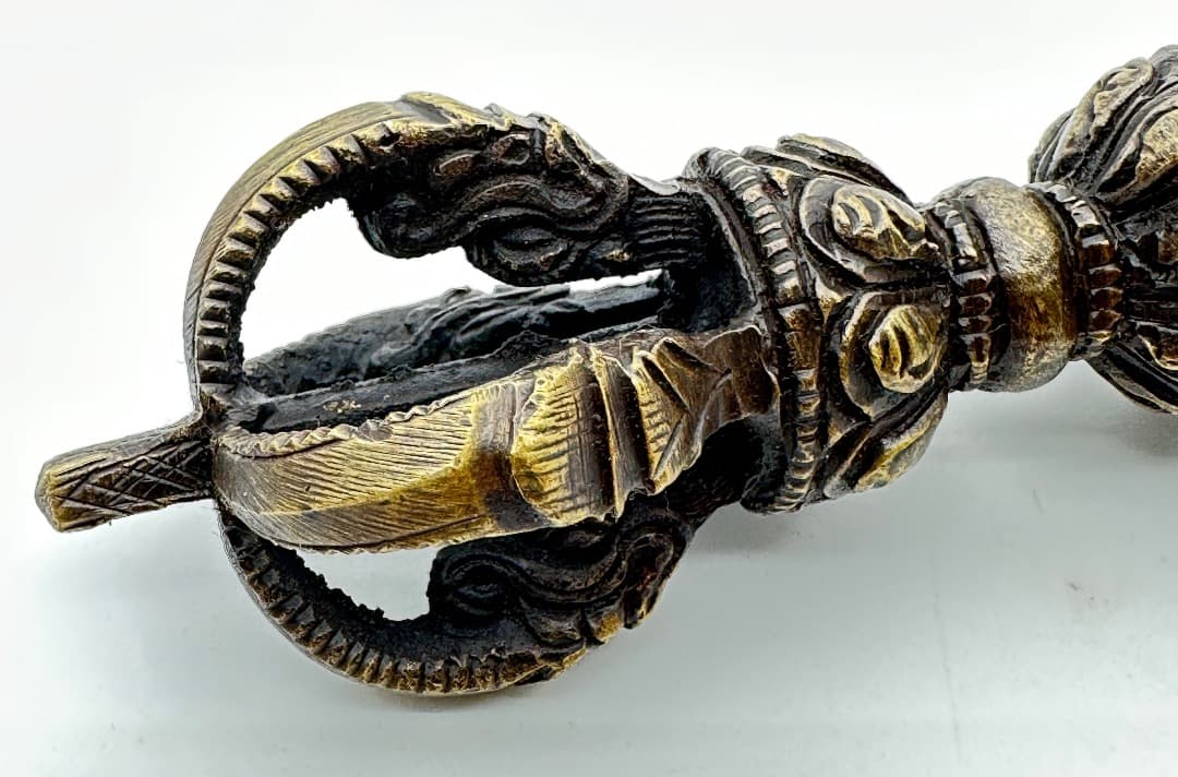 チベット密教法具　ガンター（金剛鈴）（五智如来）＆五鈷杵セット M