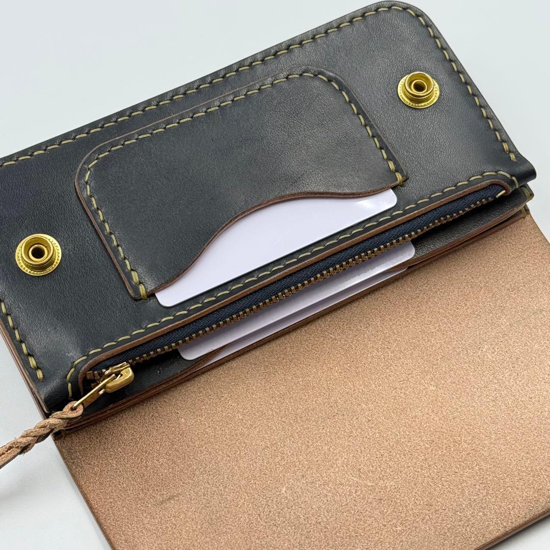 トラッカーウォレット(ダークネイビー)茶芯　サドルレザー　タロンジッパー　真鍮