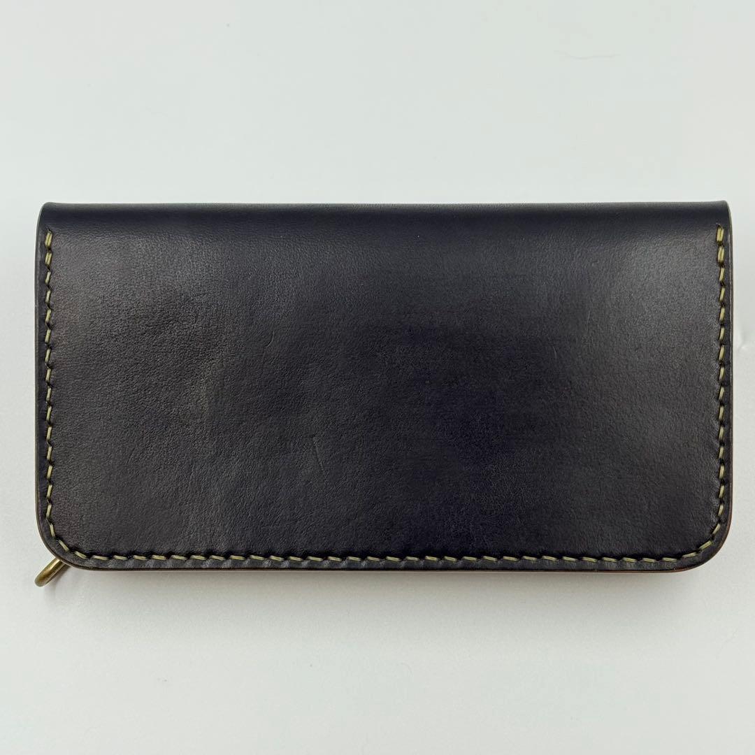 トラッカーウォレット(ダークネイビー)茶芯　サドルレザー　タロンジッパー　真鍮