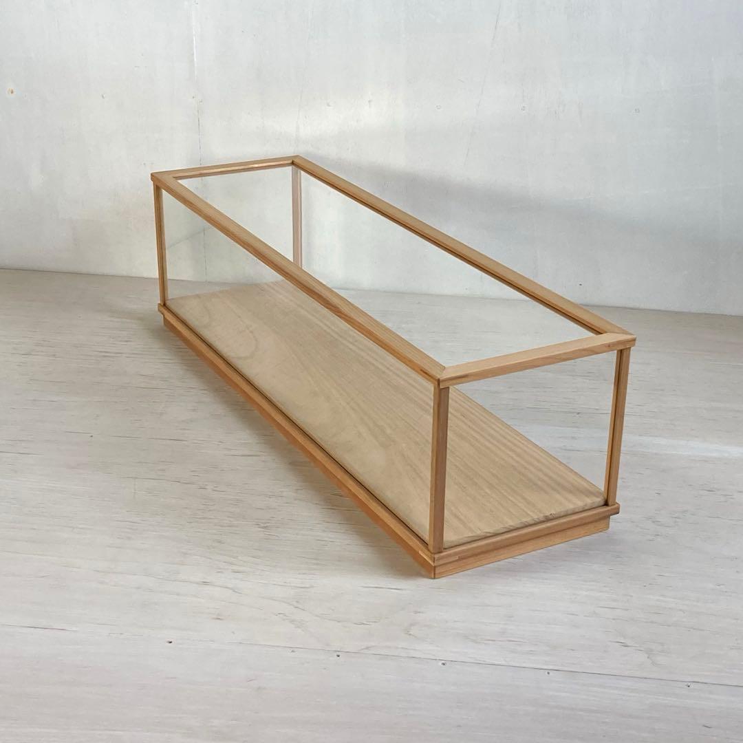 g314 古い木製ガラスケース 横長 ショーケース オープンタイプ