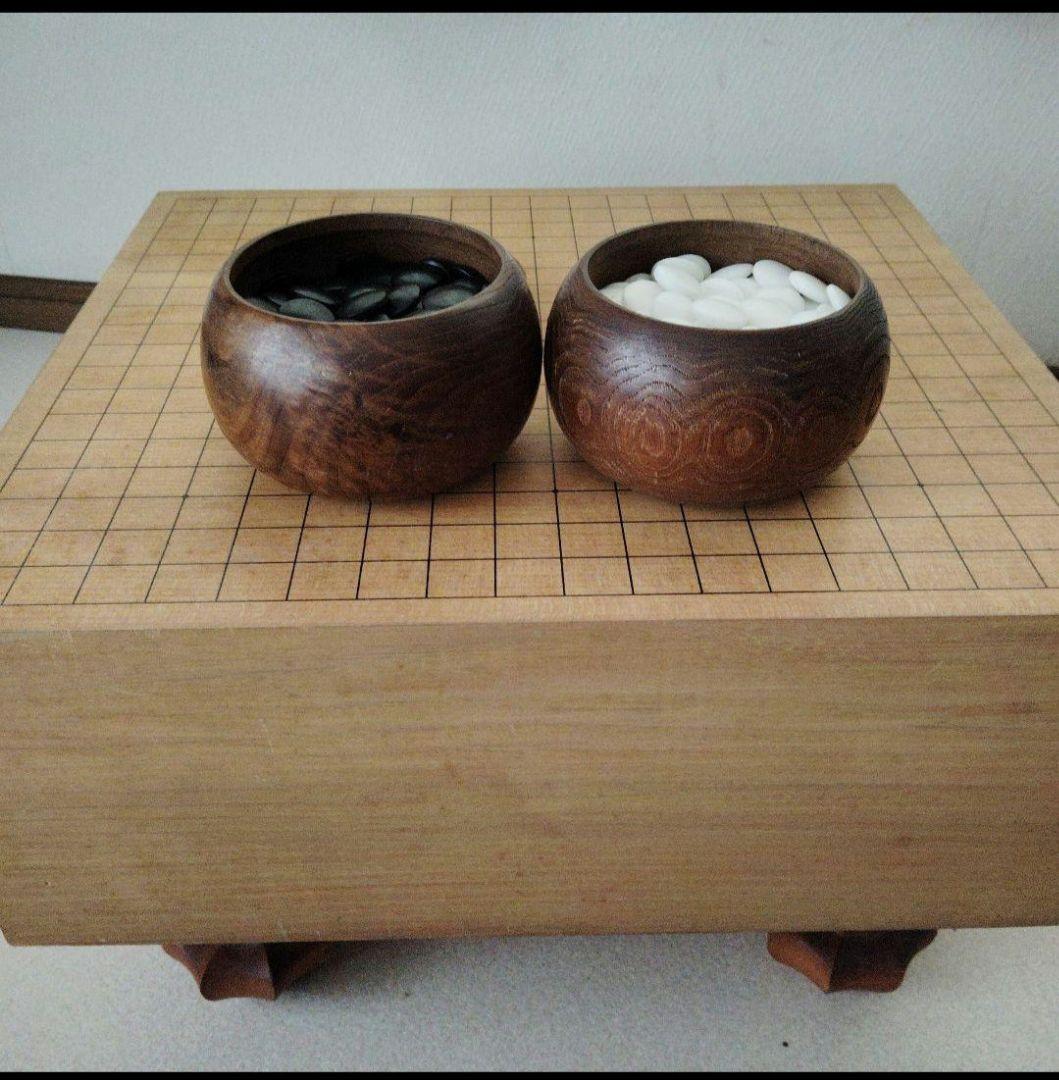 新かや本榧　碁盤碁石セット　6.5寸　へそあり　昭和レトロ　脚付き　アンティーク