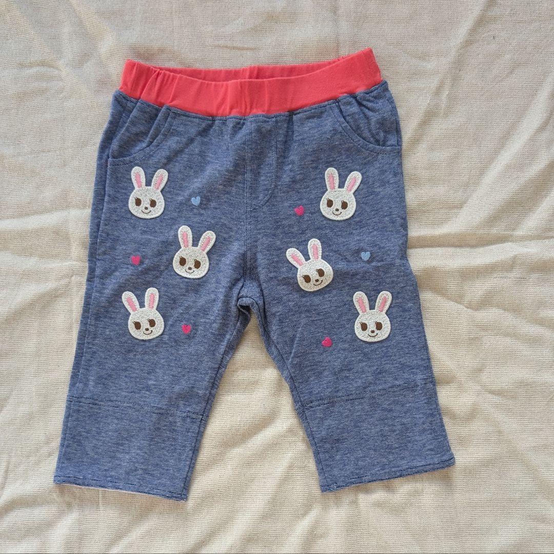 miki HOUSE-ウサコTシャツ・ウサコ7分丈パンツ 90cm-