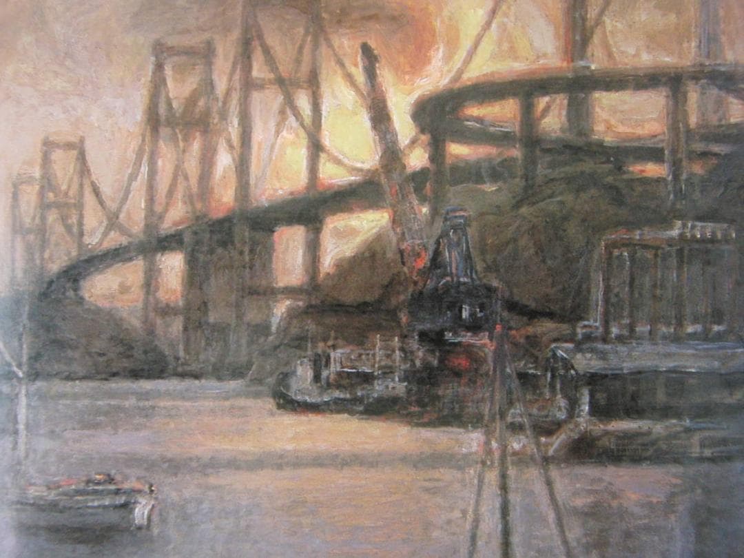 磯村敏之、【残照に屹立する来島海峡大橋】、希少な額装用画集より