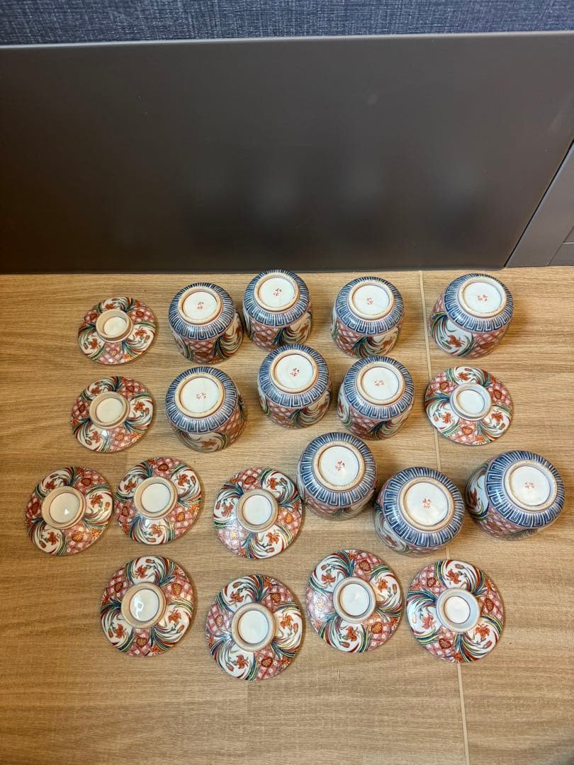 1501 九谷焼　錦絵文　蒸茶碗　10客