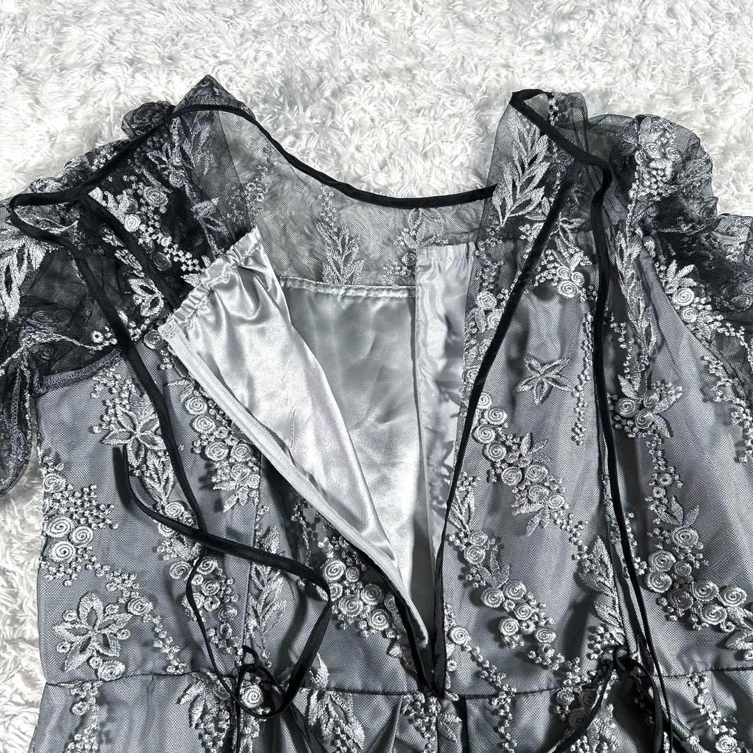 【大きいサイズ LL】　haremode　刺繍レース バックリボンドレス　黒