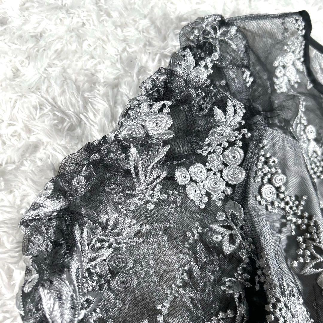 【大きいサイズ LL】　haremode　刺繍レース バックリボンドレス　黒