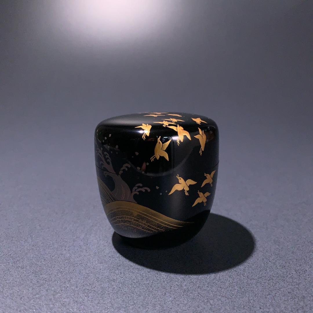 【茶道具】棗　蒔絵　波千鳥　中棗　平安光入　共箱　R0684ダP