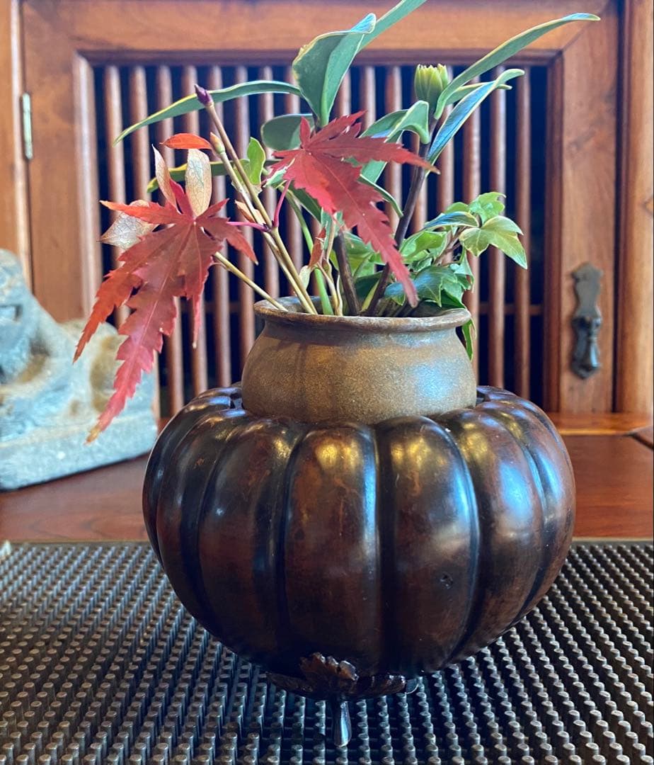 青銅製カボチャ型3足香炉　ミニ鉢受け　 ヴィンテージ　レア