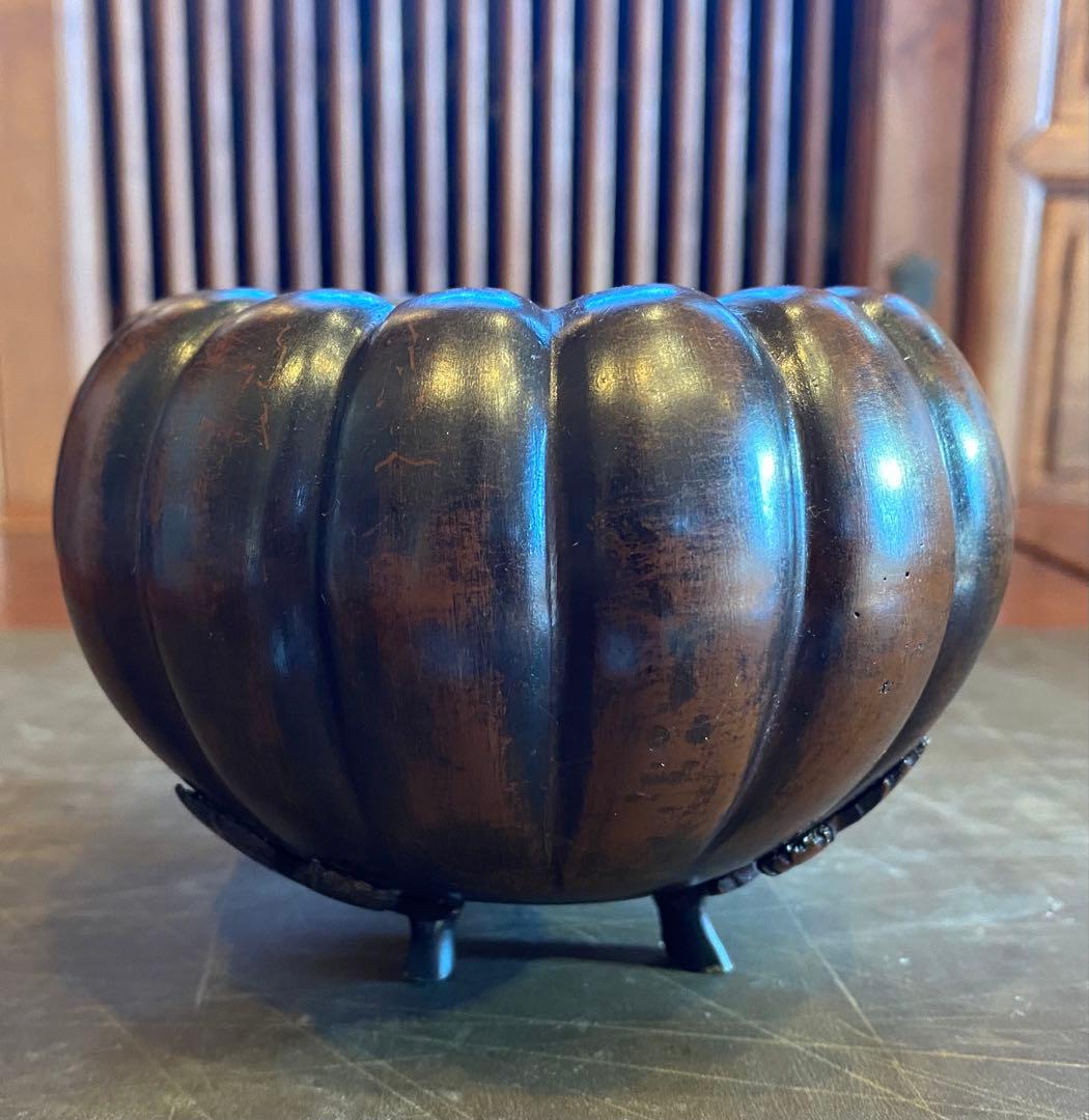 青銅製カボチャ型3足香炉　ミニ鉢受け　 ヴィンテージ　レア