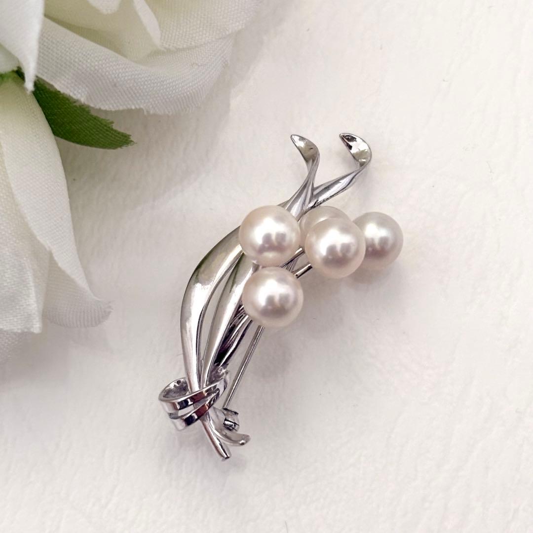 061【ミキモト】シルバー　パール　ブローチ　花束
