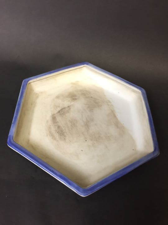 超大 染付六面梅花形植木鉢 盆栽鉢 冰裂纹青花花盆年代物古美術