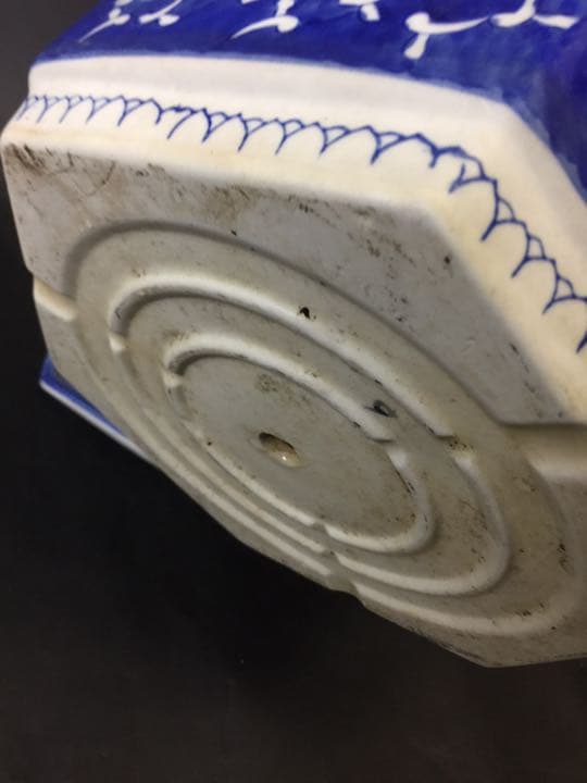 超大 染付六面梅花形植木鉢 盆栽鉢 冰裂纹青花花盆年代物古美術