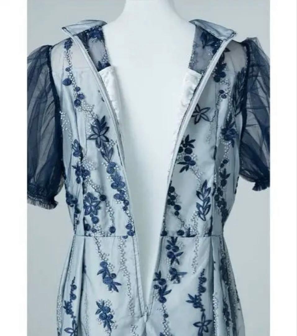 niana パフスリーブレース刺繍ドレス