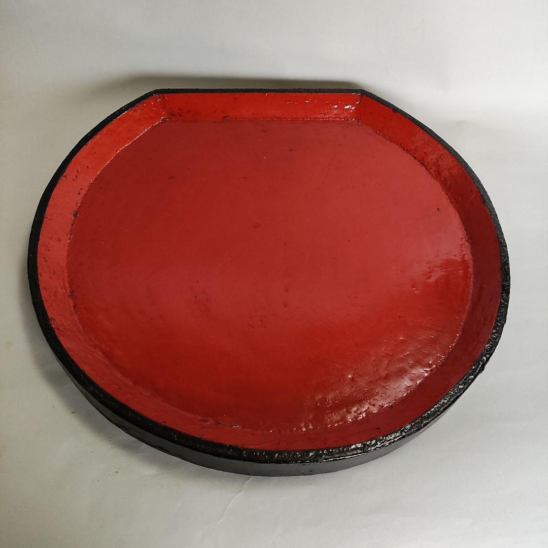 松崎融　漆盆　根来　半月盆