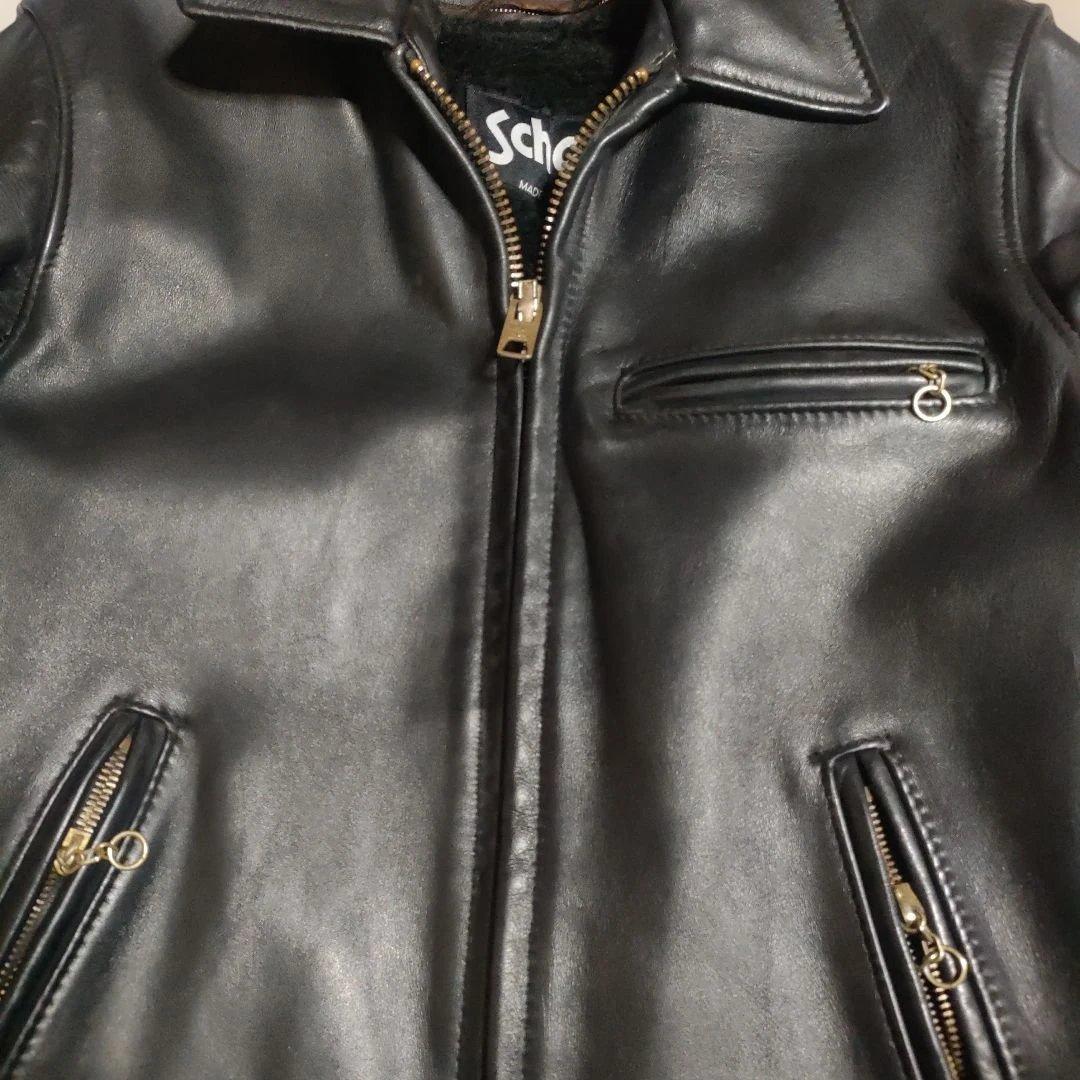 美品　別注希少モデル　短丈ゴールドジップ　643E Schott　襟付３４