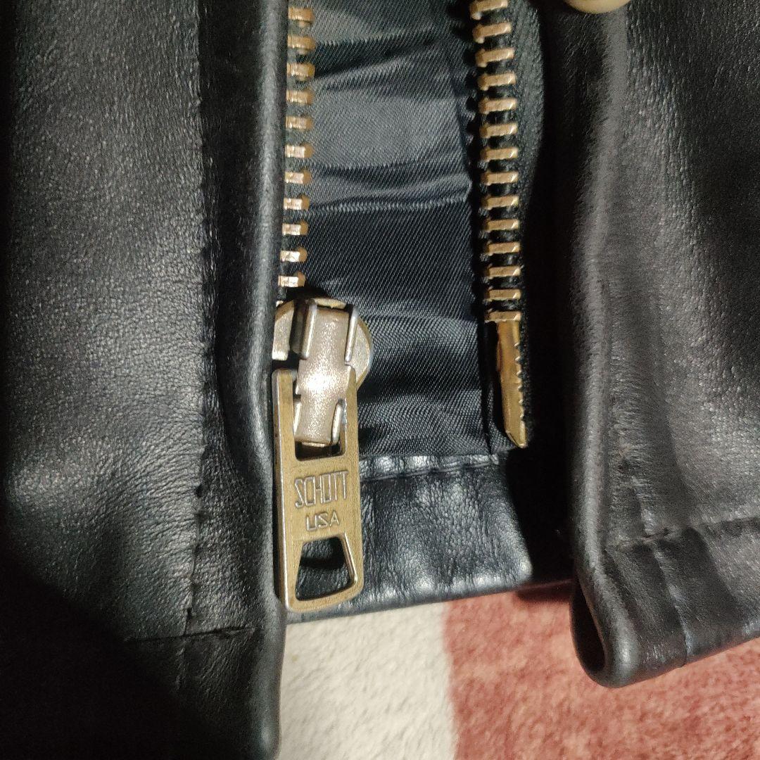 美品　別注希少モデル　短丈ゴールドジップ　643E Schott　襟付３４