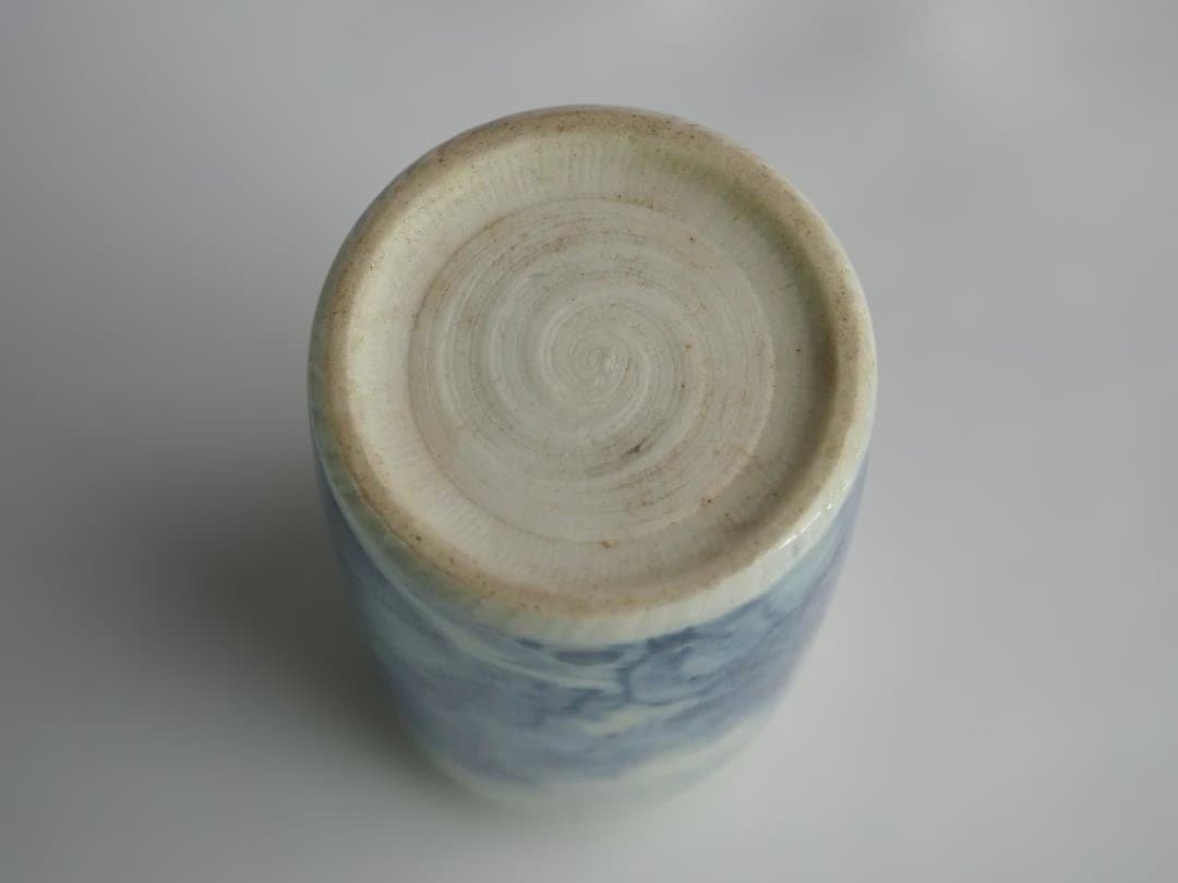 初代大丸北峰造『染付山水絵茶巾筒』（共箱）