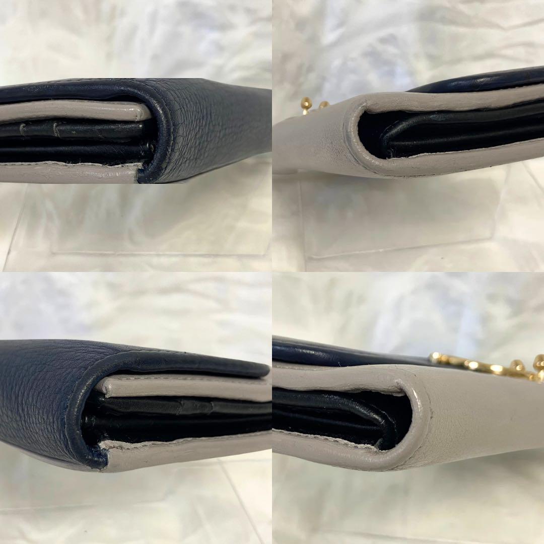 【美品】Salvatore Ferragamo 三つ折り財布 ネイビー/グレー