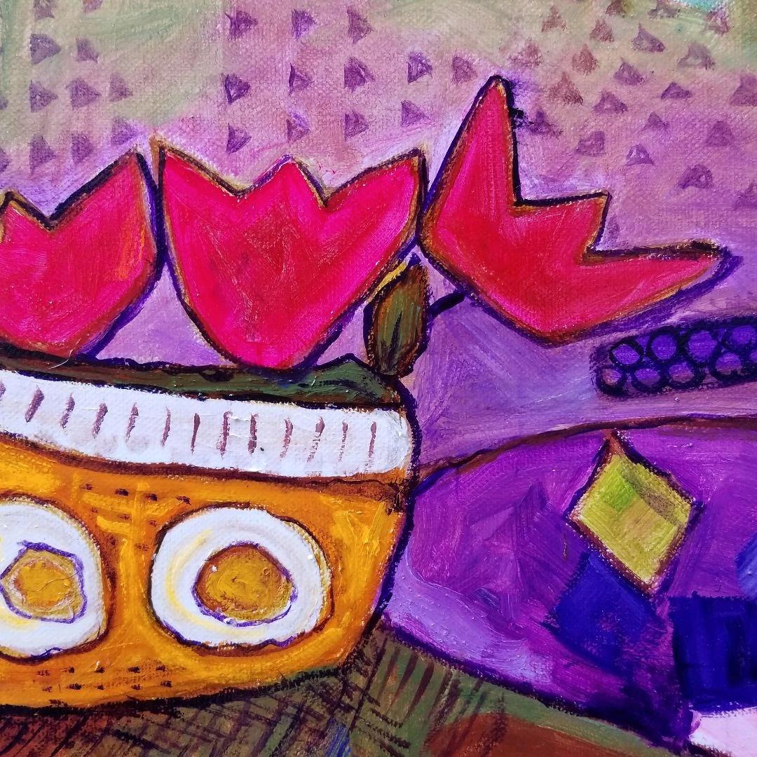 キャンバス油絵　専用　赤いお花とみつばち