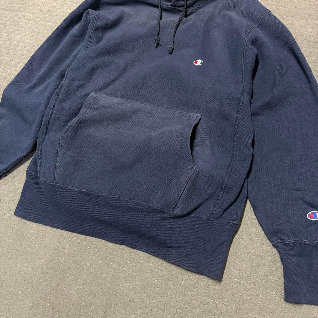 90s USA製 リバースウィーブ パーカー チャンピオン ネイビー スウェット