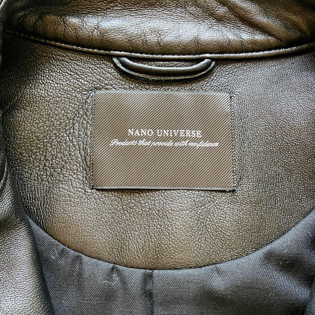 【極美品】近年モデル ナノユニバース 羊革 シングルライダースジャケット 黒 Ｌ