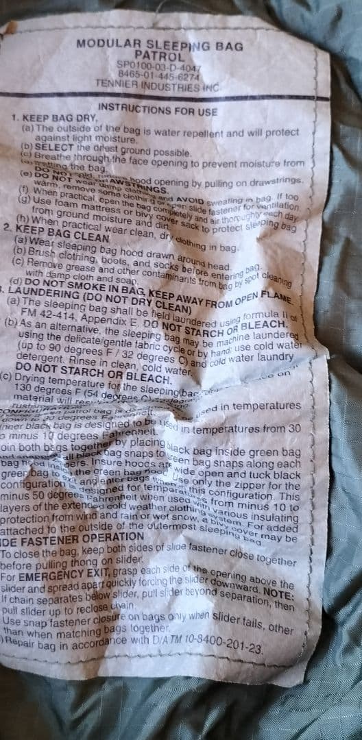 モジュラースリーピングシステム4点セット シェラフ 米軍支給品