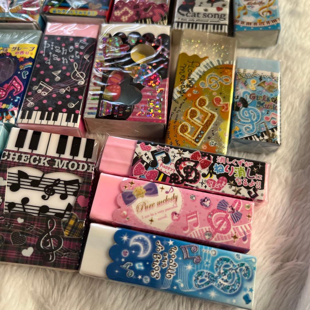 平成レトロ 当時物 新品未使用　音符柄　消しゴム 27個 まとめ売り