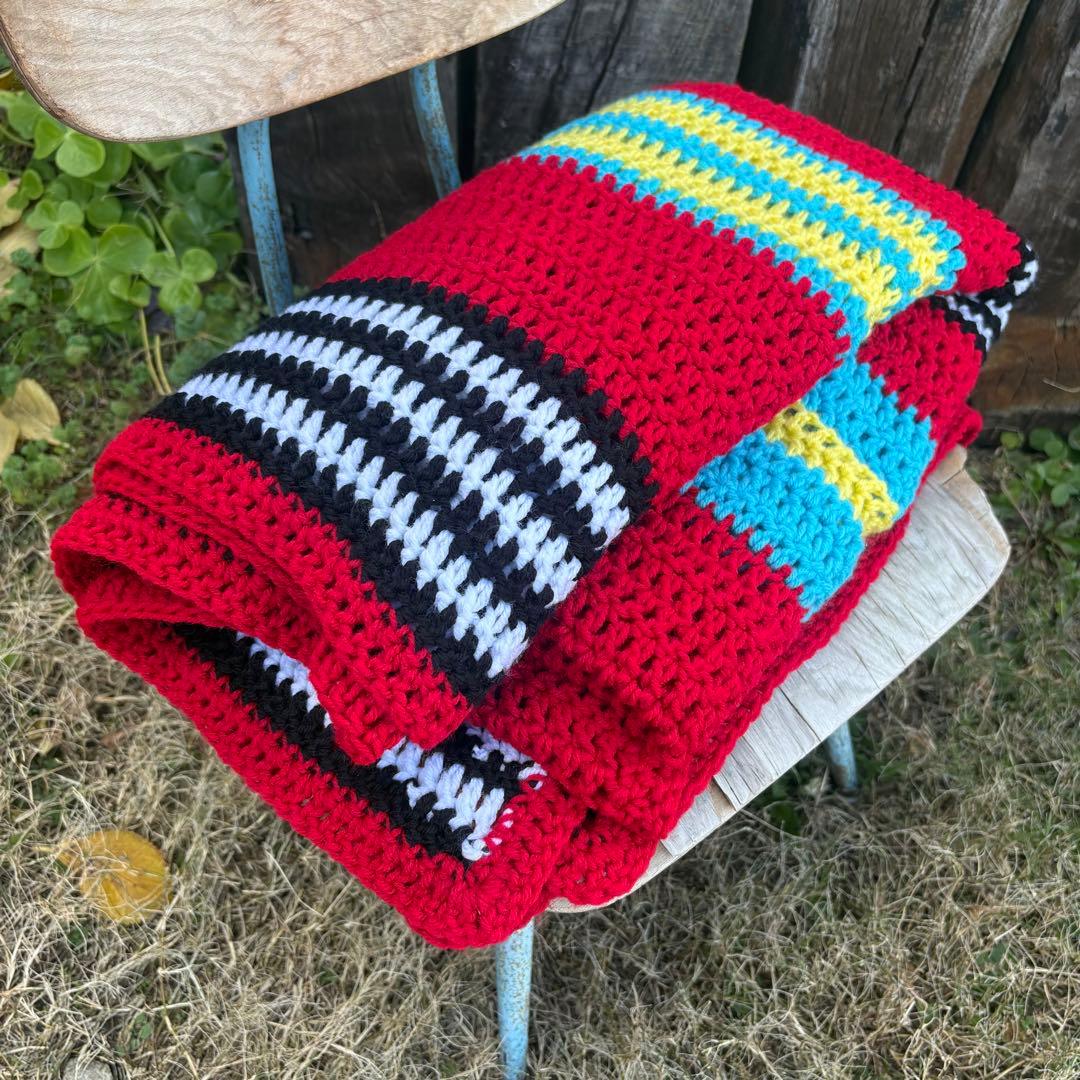 【USA vintage】グラニーブランケット ボーダー ラグ キャンプ