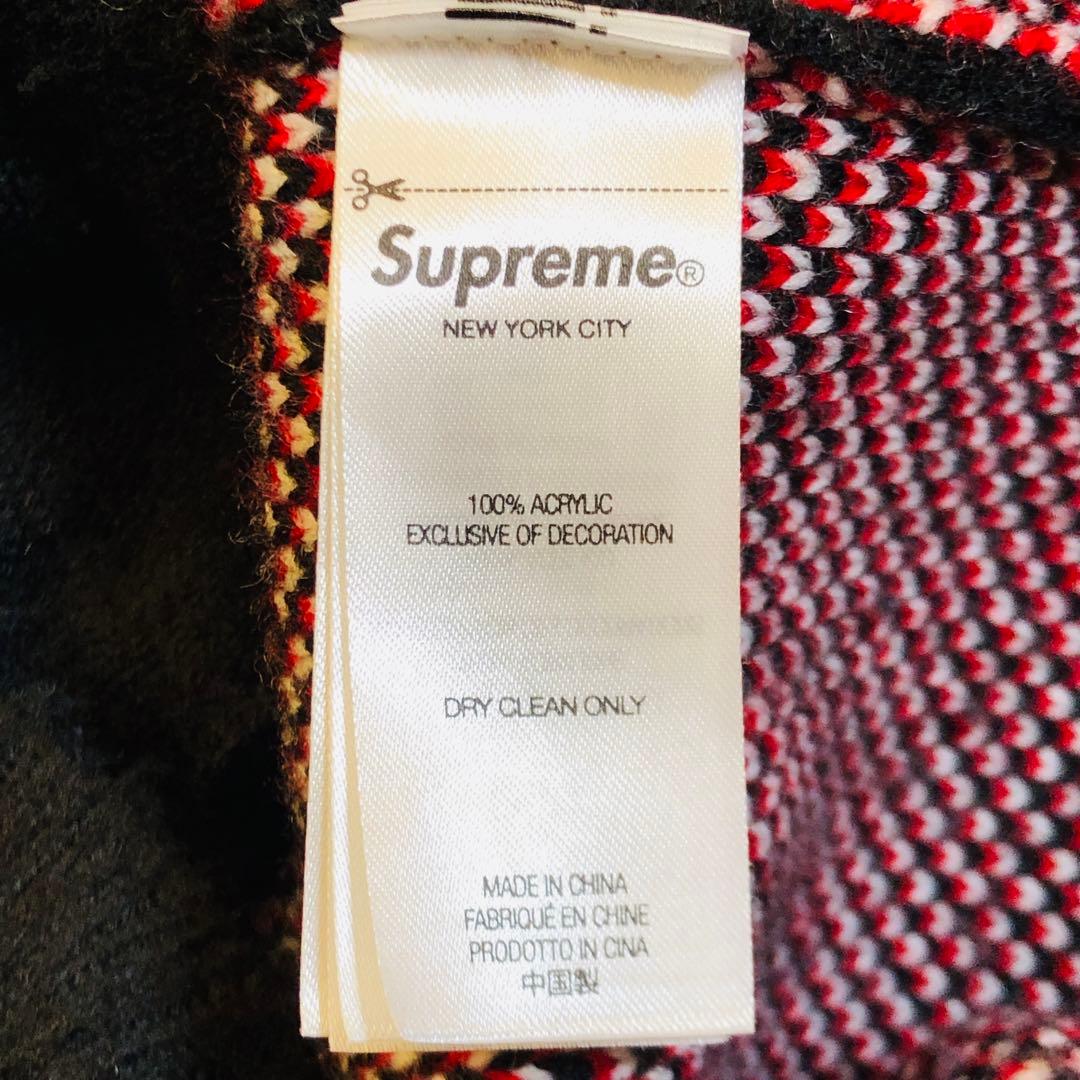 【人気デザイン】シュプリーム アクリル ジップアップ フーディー 黒 赤 M相当