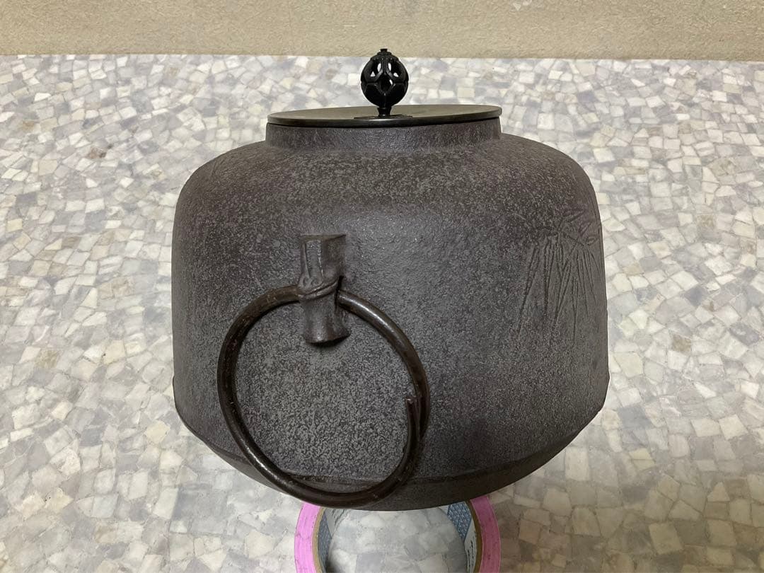 伝統工芸工芸美術茶道具＊菊池政光銘在銘 ＊獸双耳釜環あり＊茶道古物金属工芸