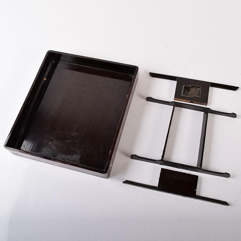 さき　中国　黒漆　螺鈿装飾山水人物文　硯箱　硯　墨　水滴一式　GR8428