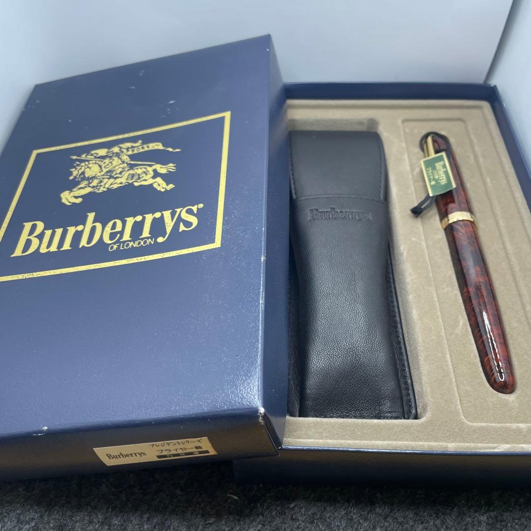PE796□Burberrys バーバリー 万年筆 ブライヤー軸 14Kニブ