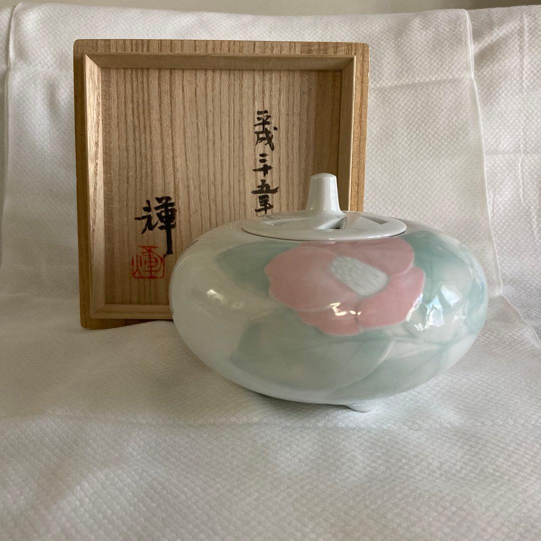 香炉 丸山輝悦作 『椿文香炉』 桐箱入り