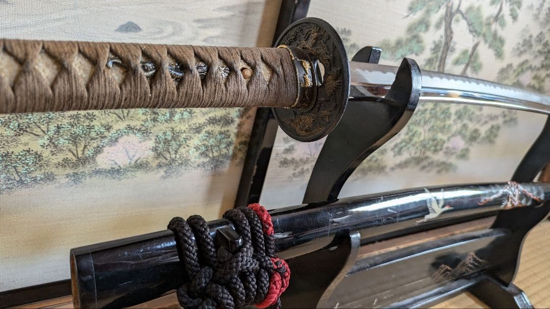 【Momo】金属製 模造刀 大刀 C 出世刀 鶴松柄 台袋付