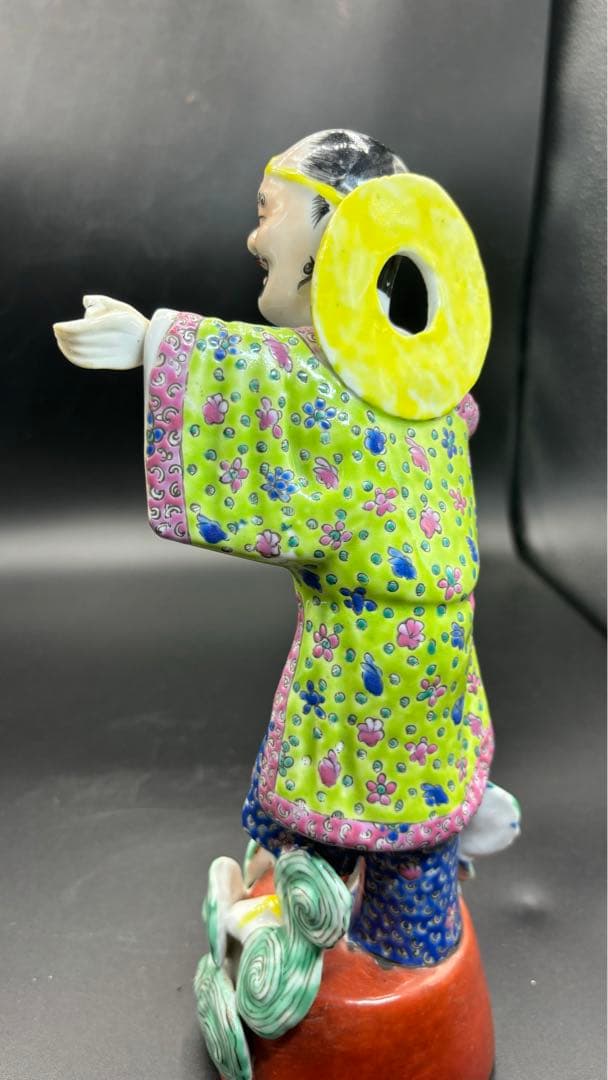 中国美術 古玩 色絵陶人形 陶器人形 高さ約26cm 置物 オブジェ 古董品