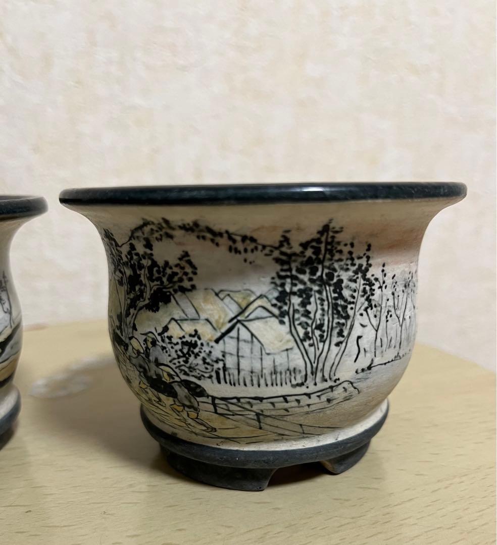 陶翠作　東海道五拾三次画　盆栽小鉢