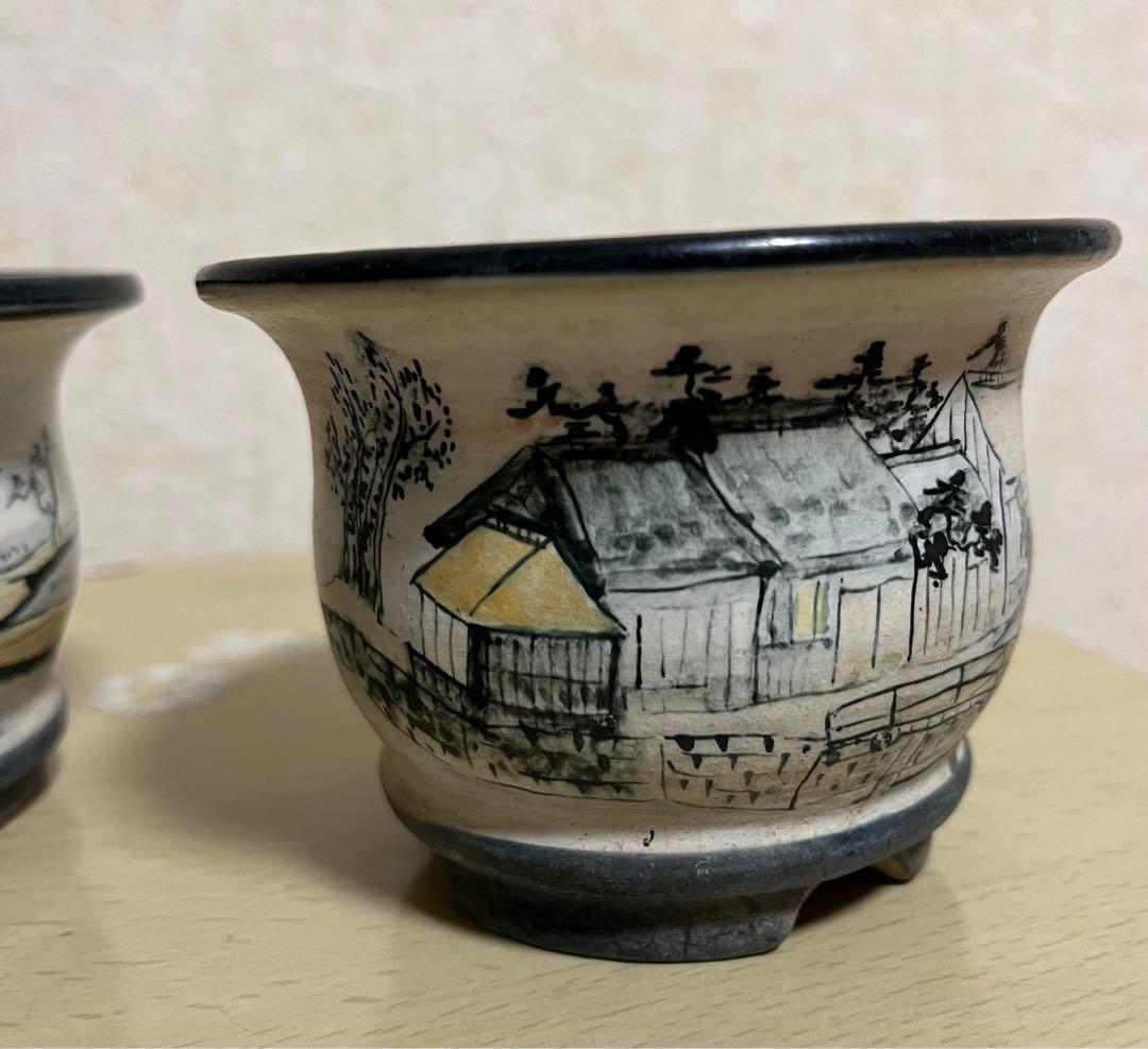 陶翠作　東海道五拾三次画　盆栽小鉢