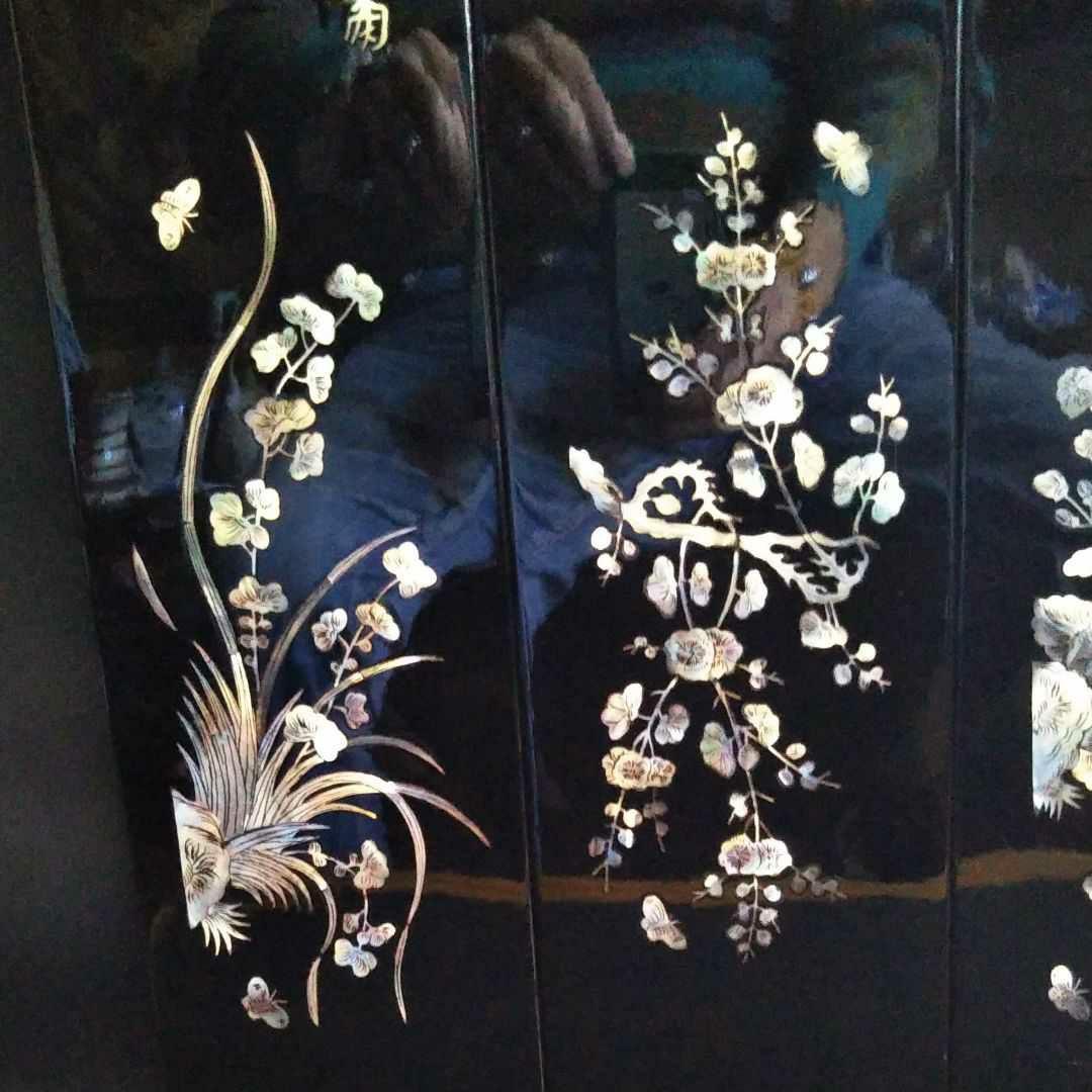 ※中国古美術/螺鈿細工四季飾り/4枚セット/